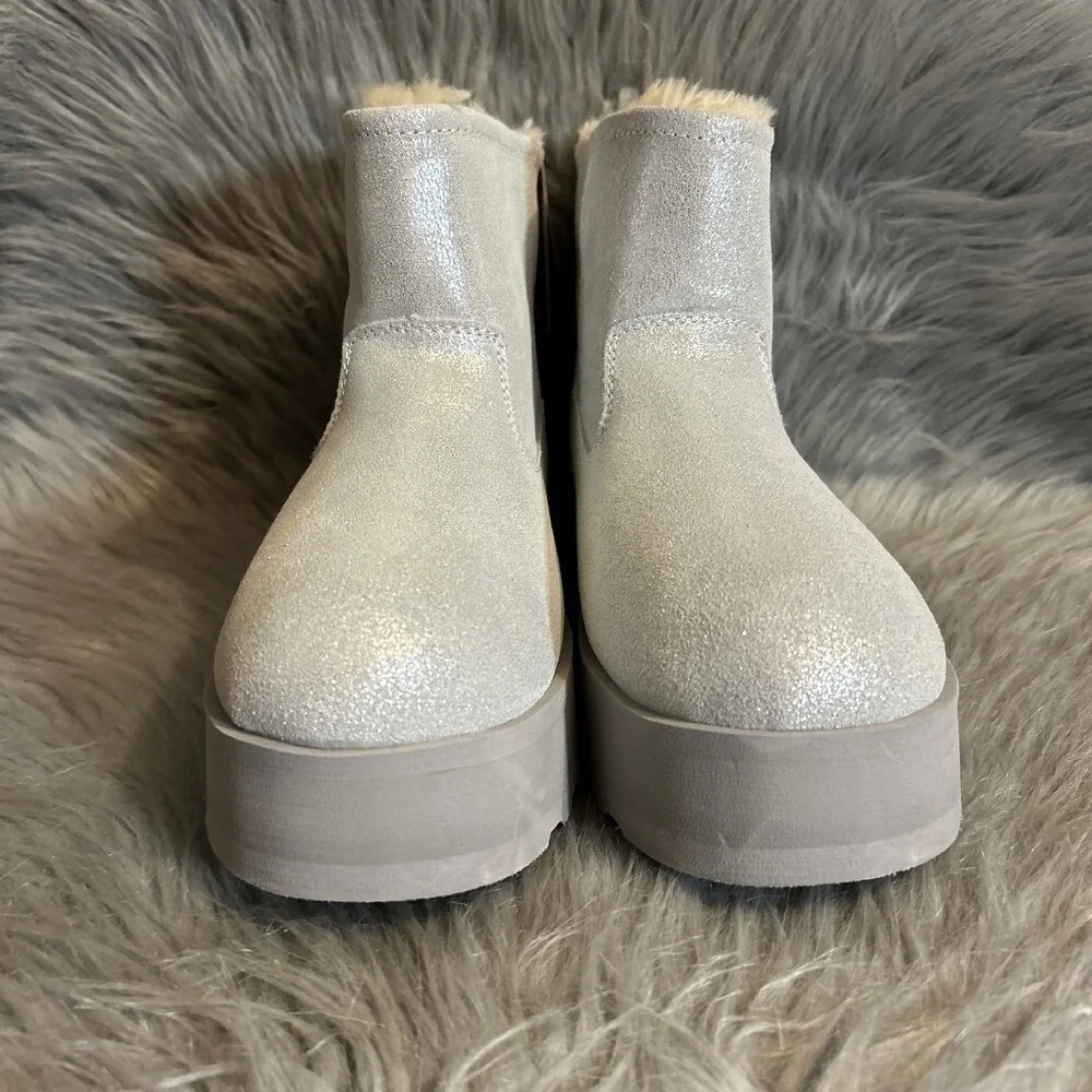 Time And Tru Platform Boots Womens Size 10 Sparkly Gray Booties Genuine Leather
